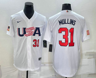 Mens USA Baseball #31 Cedric Mullins Number 2023 White World Classic Stitched Jersey